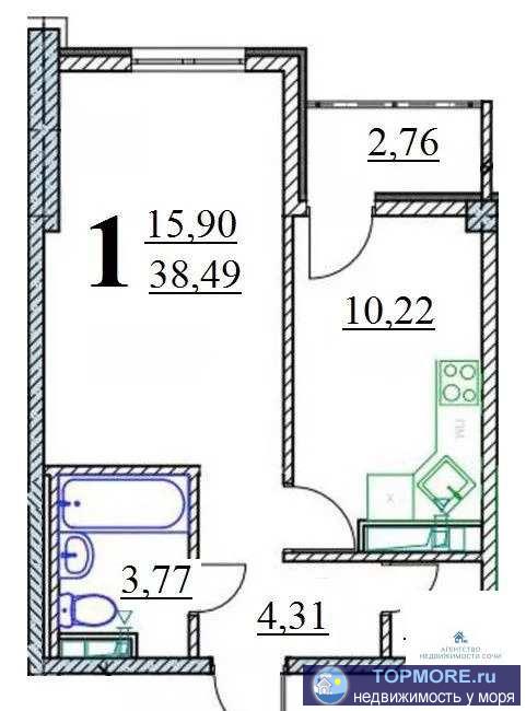 Продам однокомнатную квартиру свободной планировки. Вид из окон- во двор, боковой вид открывается на море.  Жилой... - 1