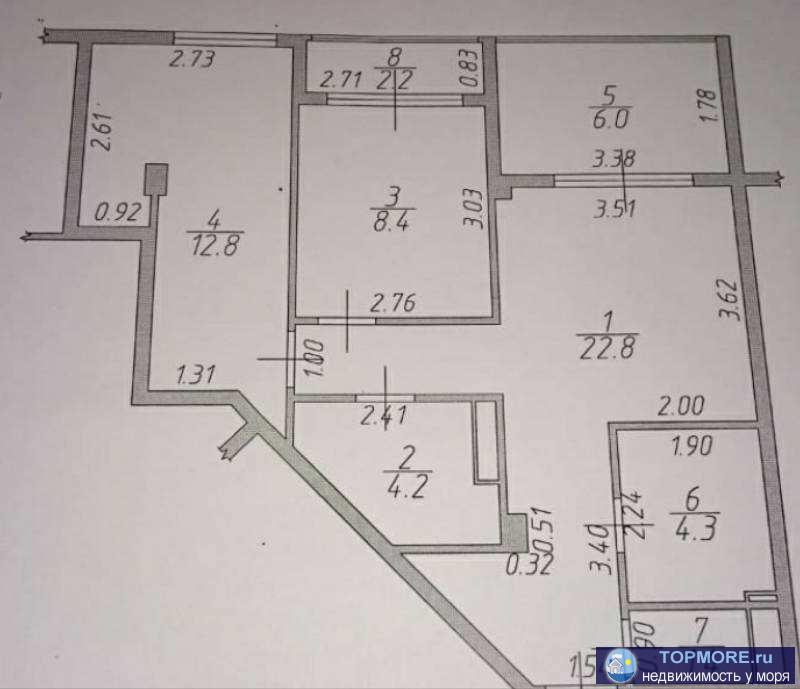 Отличная евротрешка с двумя изолированными комнатами + лоджия. Квартира без ремонта-черновая. Цена ниже рынка! В... - 1