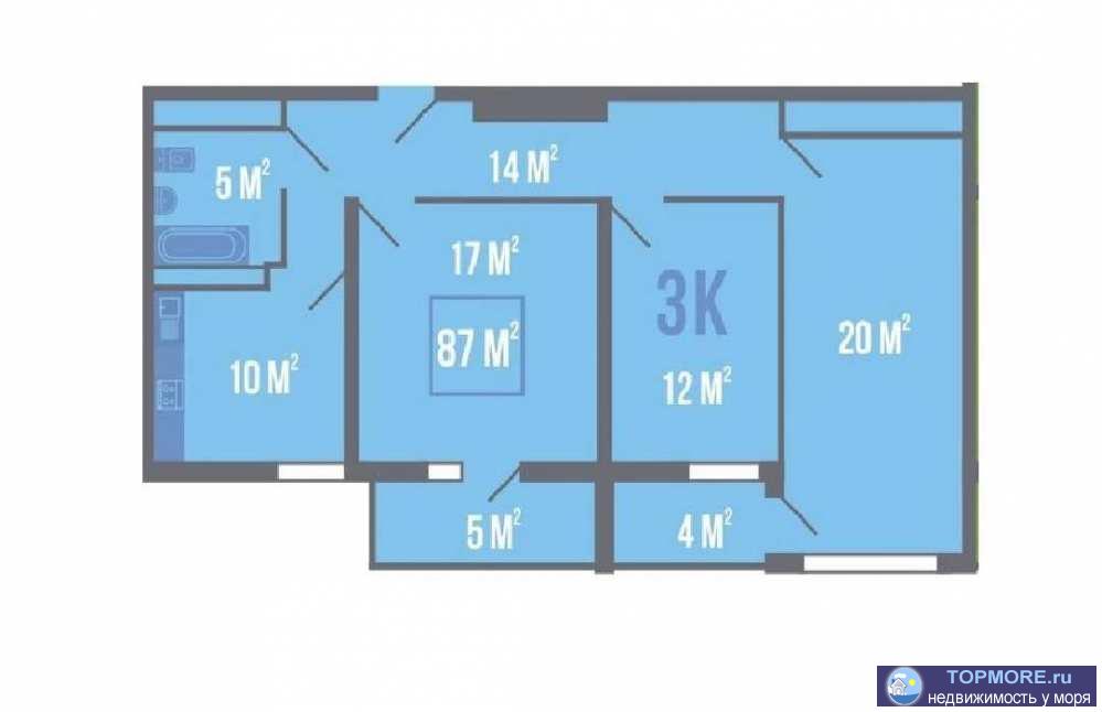 Лот № 160260. Продается просторная 3 комнатная квартира общей площадью 87 кв. м. Квартира с предчистовой отделкой,... - 1