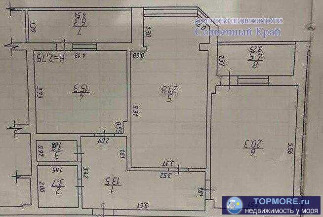 Продаётся 2-х комнатная квартира в Анапе. 87 кв.м. Санузел раздельный. Разводка электрики и отопления, стяжка. Все... - 1
