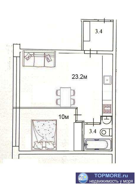 Лот № 166395. Продается видовая квартира-студия в центре Сочи в жк Раз два три.  Студия общей площадью 42 м2,... - 1