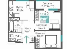 Продается двухкомнатная квартира 50.12 кв.м. от надежного...