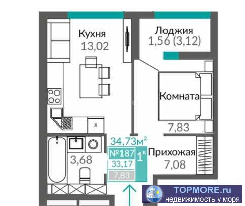 Продается однокомнатная квартира с террасой в ЖК "Тюльпаны" от надежного застройщика.  Черновая отделка,...