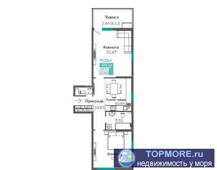 Продается двухкомнатная квартира с террасой в ЖК "Тюльпаны" от надежного застройщика.  Черновая отделка,...