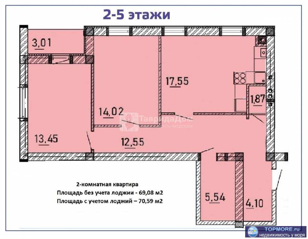 Продам 2 комнатную квартиру 70,59 кв.м., 5/5  эт., ЖК Образцово, дом 145, Вокзальное ш., г. Керчь. Теперь вы можете с...