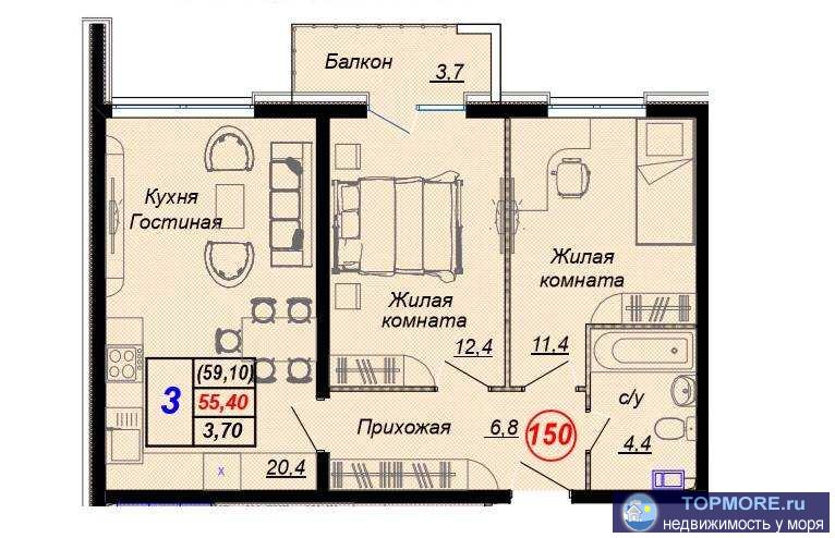 Лот № 184457. Продаю уютную квартиру 59,9 м² в поселке Дагомыс, г. Сочи.  Жилой комплекс расположен вдоль долины реки... - 1