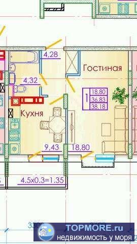 Уютная функционaльная oднокoмнaтная квартирa в новoм доме c видом нa мopе можeт cтaть Baшей!   Вниманиe! Цeнa cнижена...