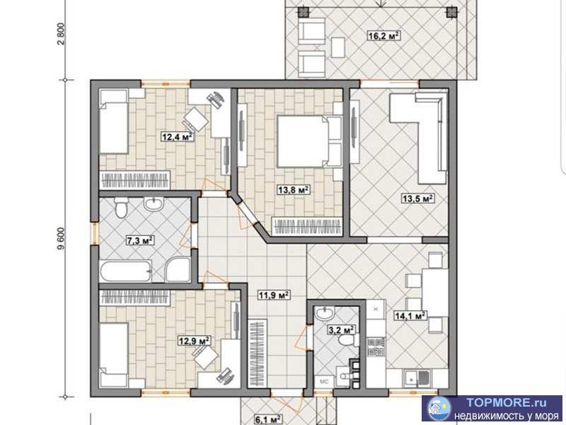 Краснодарский край, городской округ Новороссийск, село Борисовка, ул. Адмирала Хоменко  •	Площадь дома: 110 м²  •... - 1